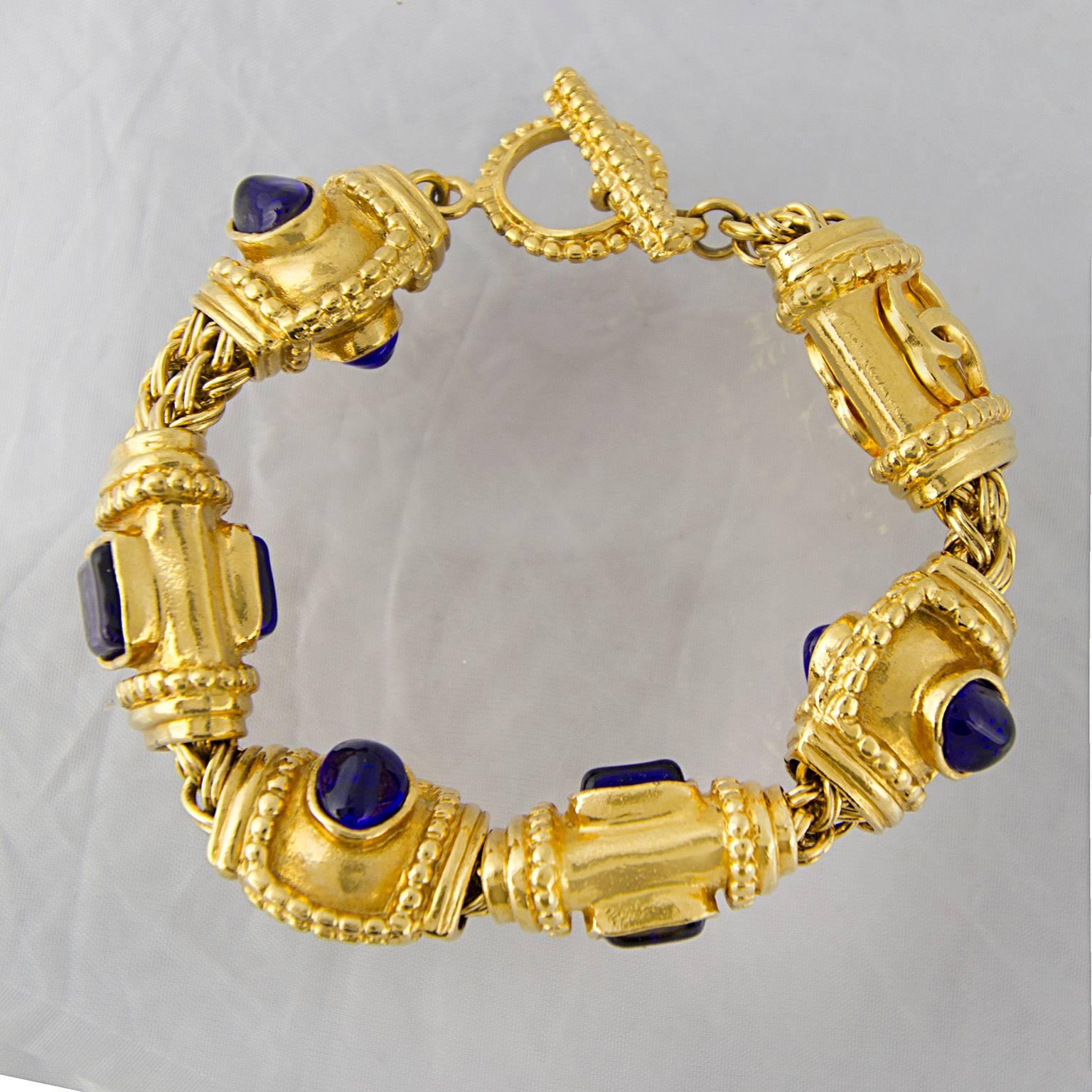 Women's Chanel Etruscan Gold and Cobalt Bracelet For Sale