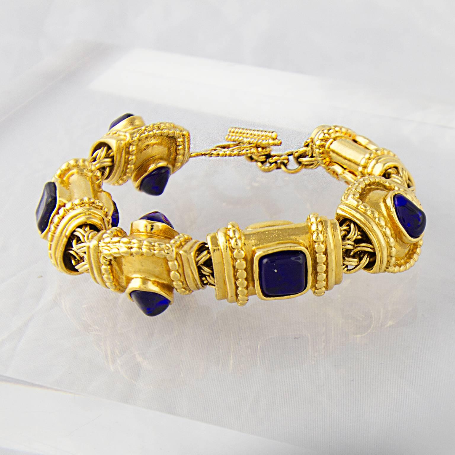 Chanel Etruscan Gold and Cobalt Bracelet For Sale 1