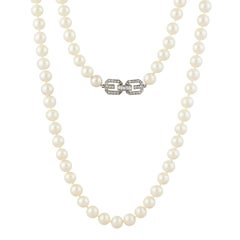 Vintage Givenchy Long Faux Pearl Crystal GG Necklace 