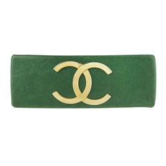 Chanel Green Leather CC Barrette