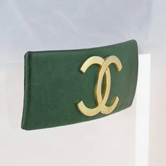 Chanel Green Leather CC Barrette