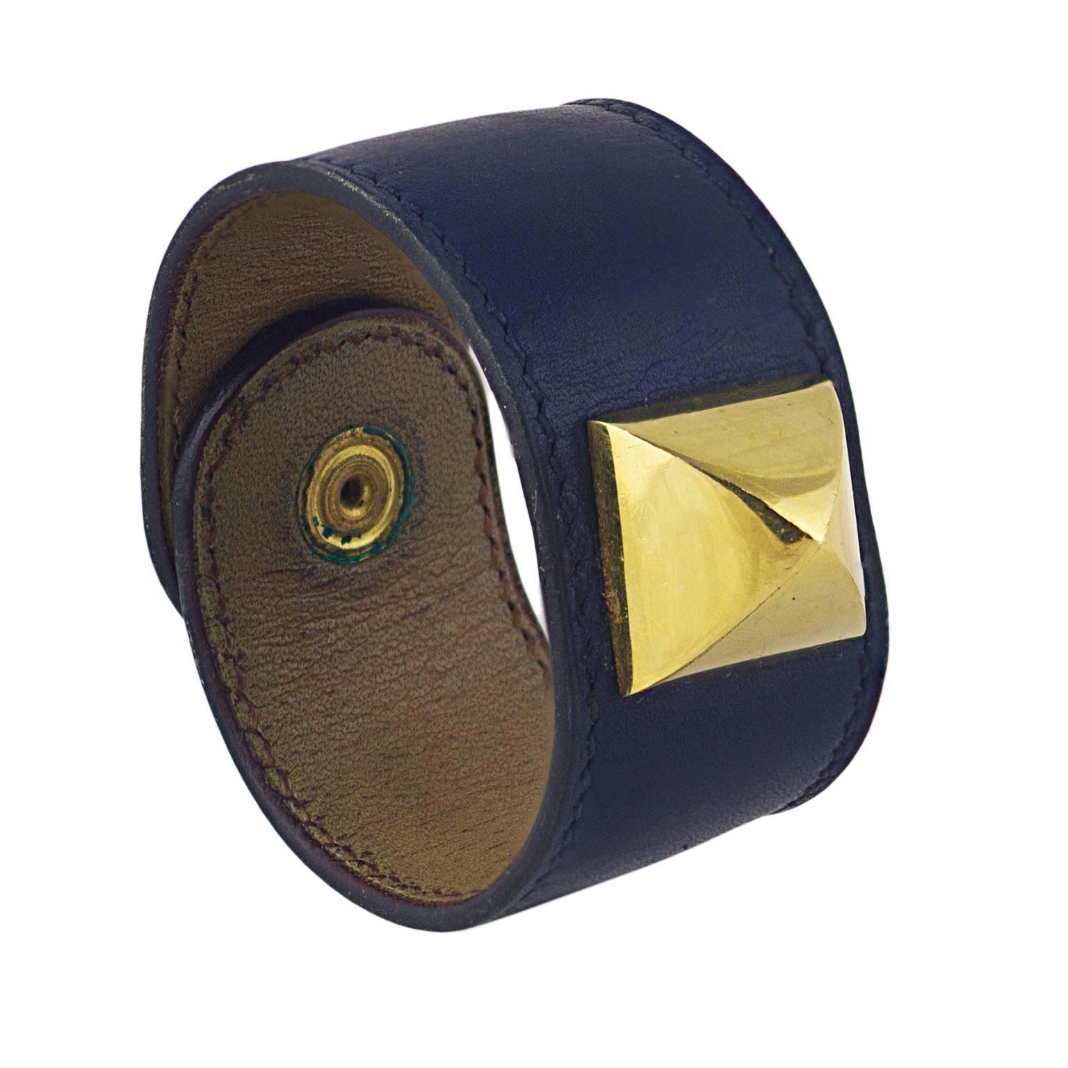 Vintage Hermes Navy Box Calf Medor Bracelet For Sale