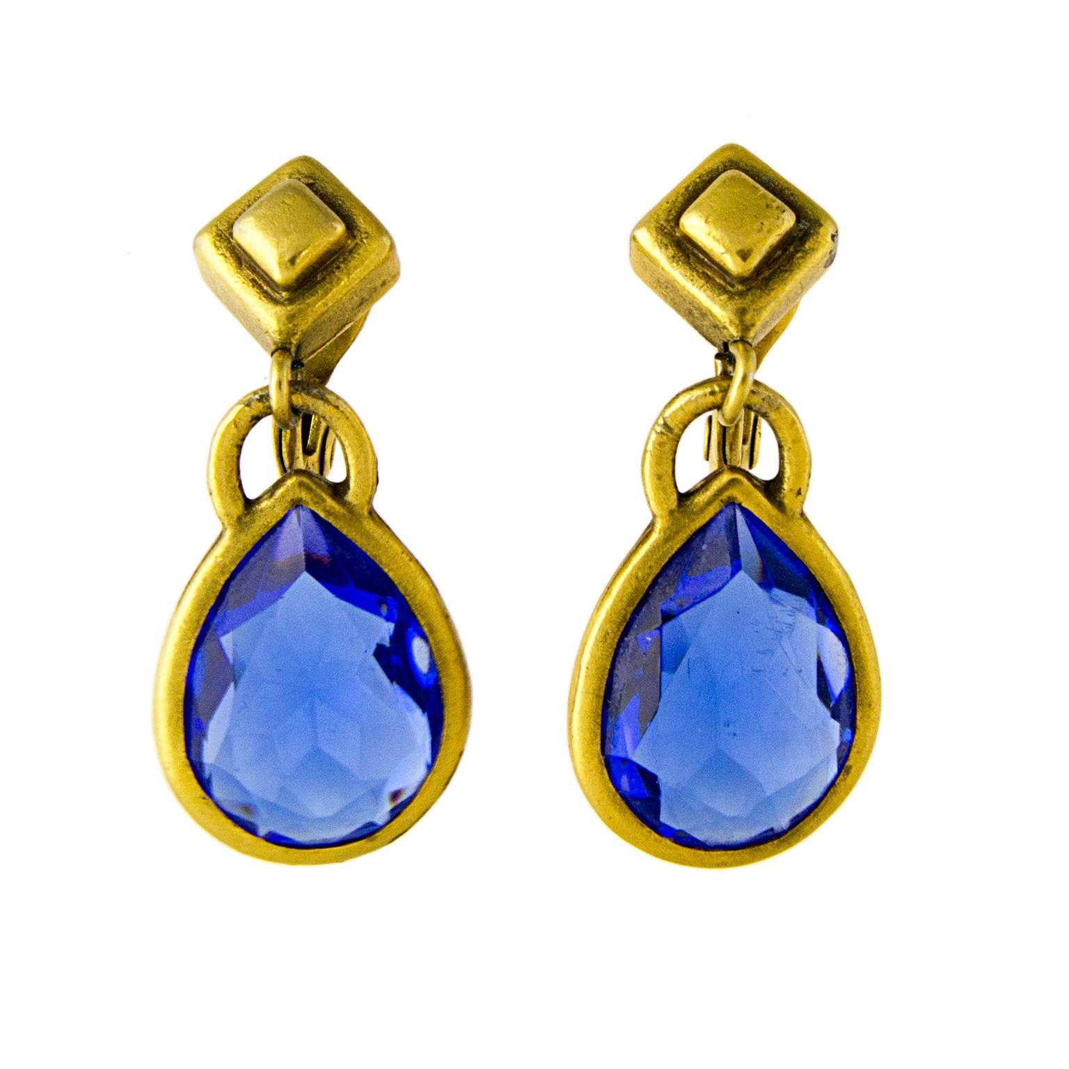 YSL Blue Chandelier Earrings For Sale