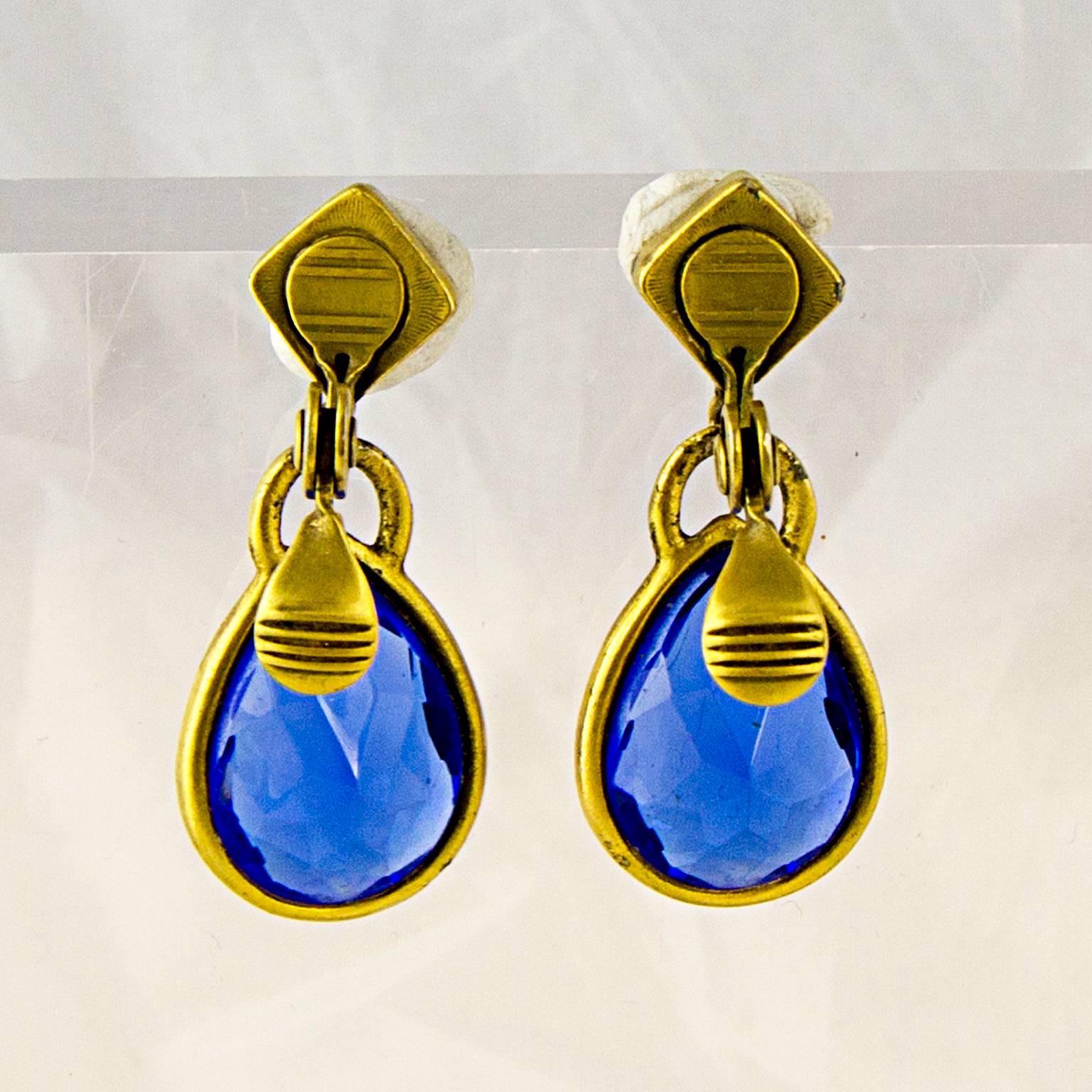 YSL Blue Chandelier Earrings For Sale 1