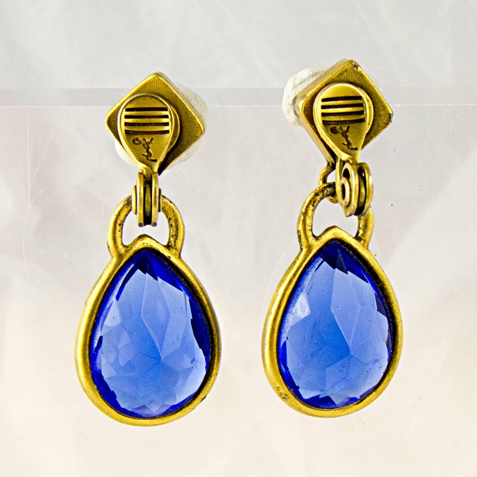 Women's YSL Blue Chandelier Earrings For Sale