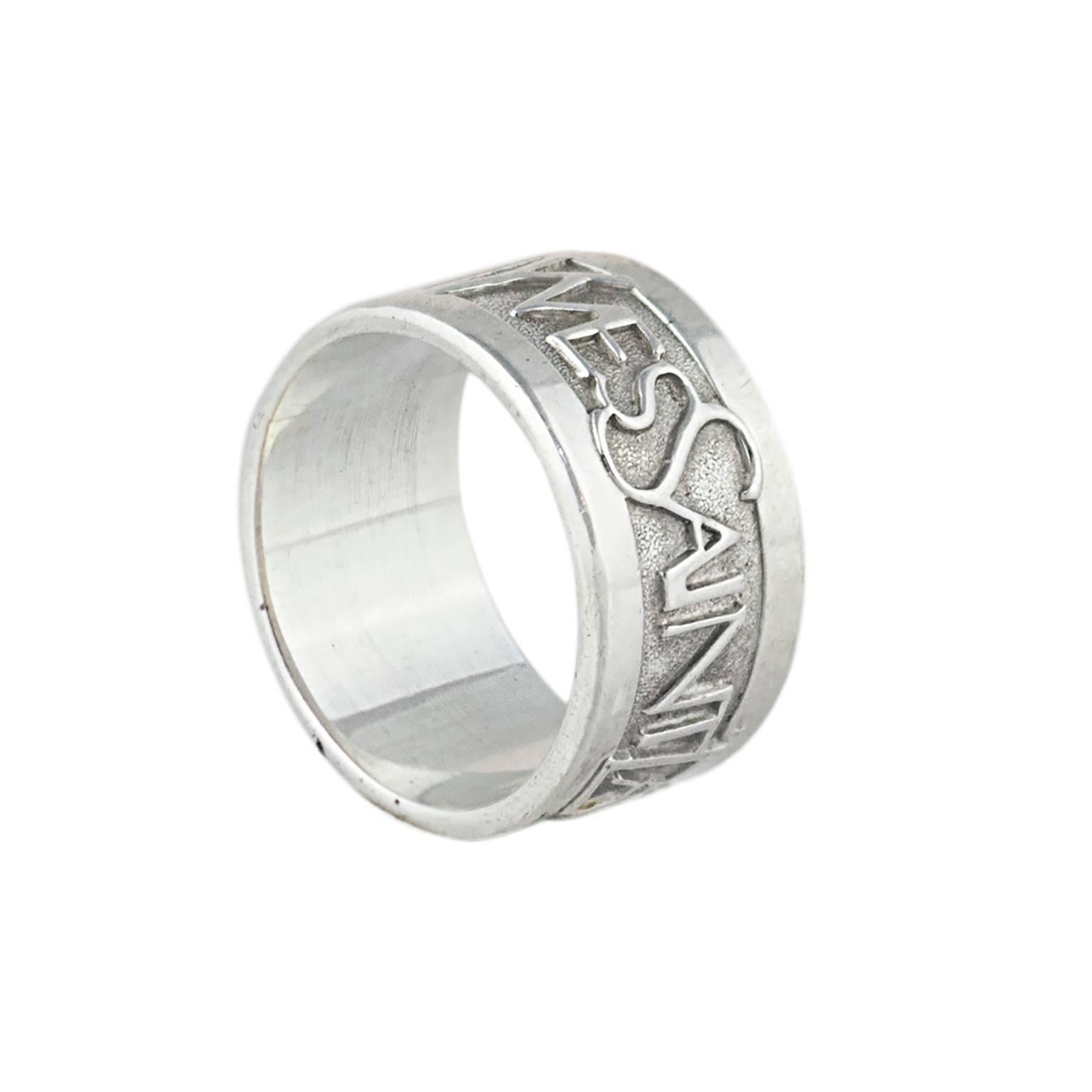 YSL Sterling Silver Ring With Engraved Motif For Sale