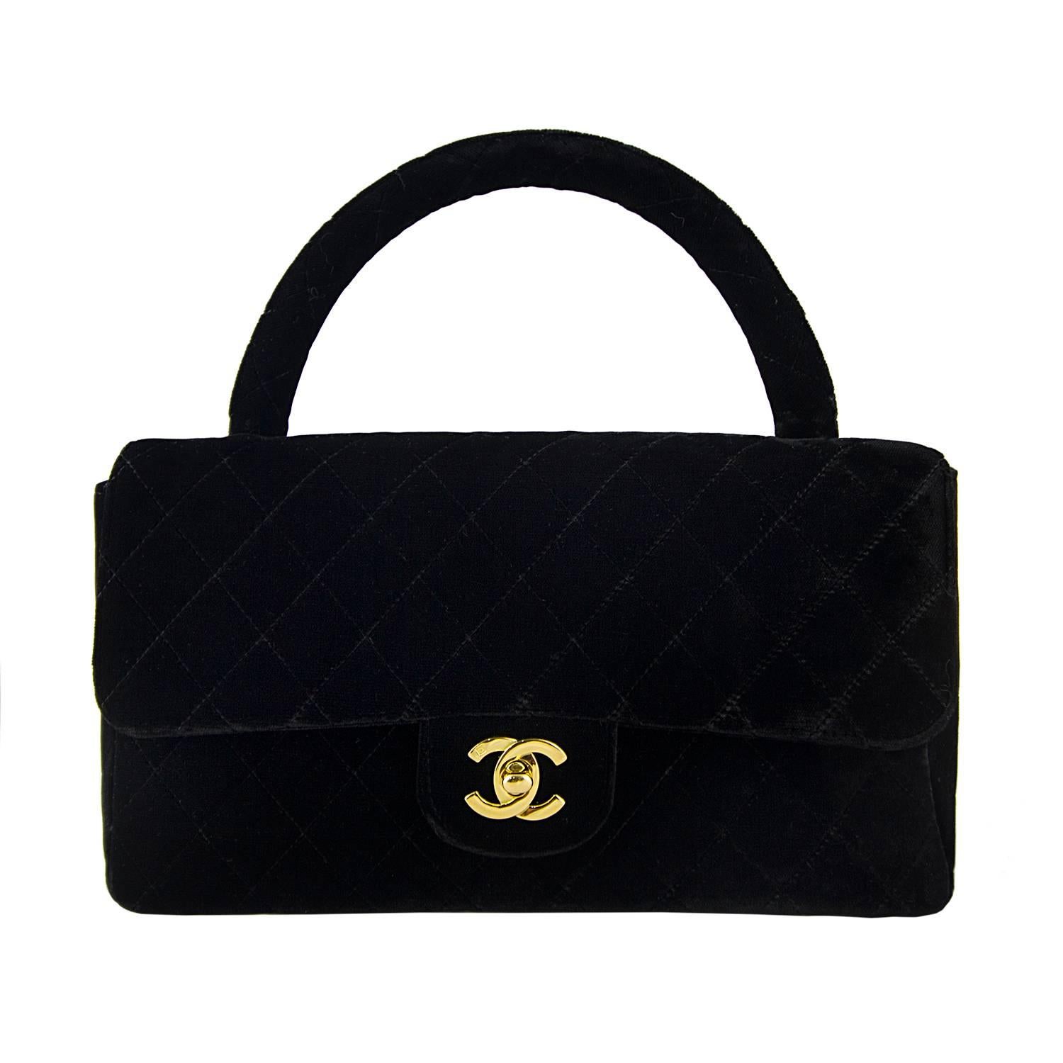 Black Chanel Velvet Double Kelly Bag For Sale