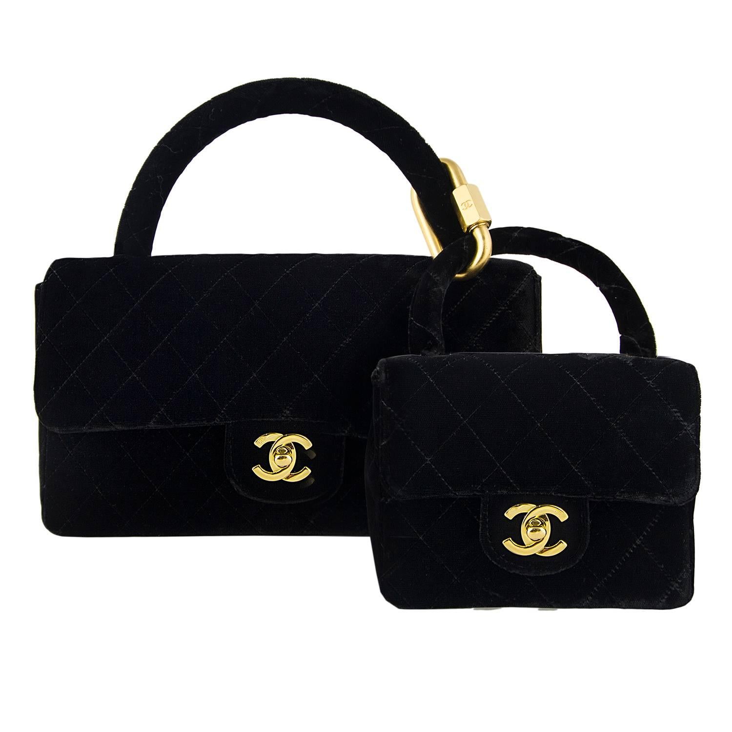 Chanel Velvet Double Kelly Bag For Sale