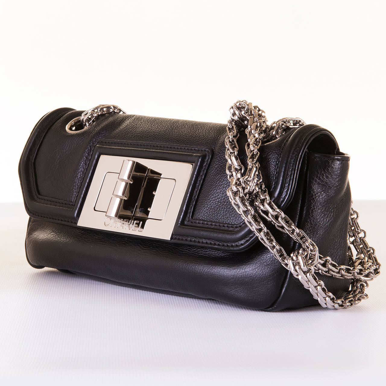 Women's 'TRES CHIC' Chanel  Black 'Sac Baguette' with Silver Palladium Hardware