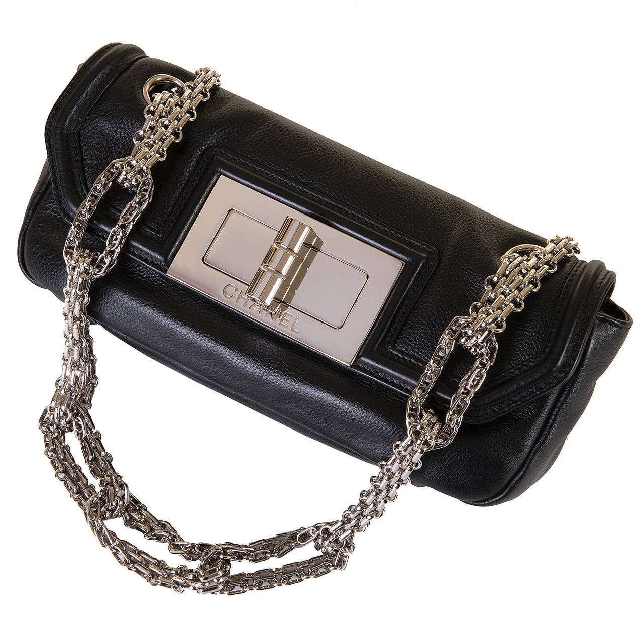 'TRES CHIC' Chanel  Black 'Sac Baguette' with Silver Palladium Hardware 1