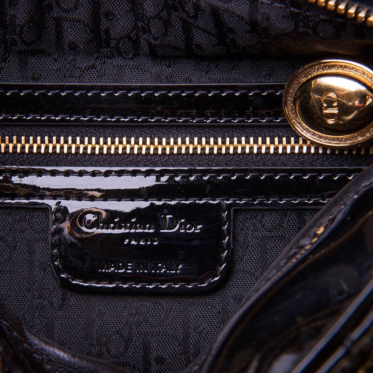 A WOW! 'Lady Dior' Bag, Black Patent Leather & Gold Hardware 1