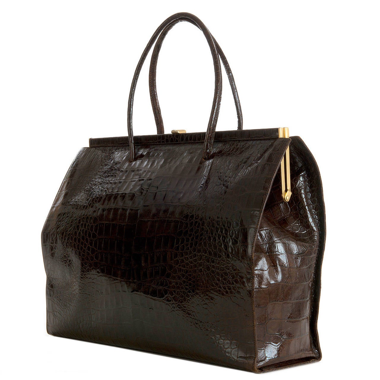 Jaeger Chocolate Brown 'Faux-Croc' Large Tote For Sale