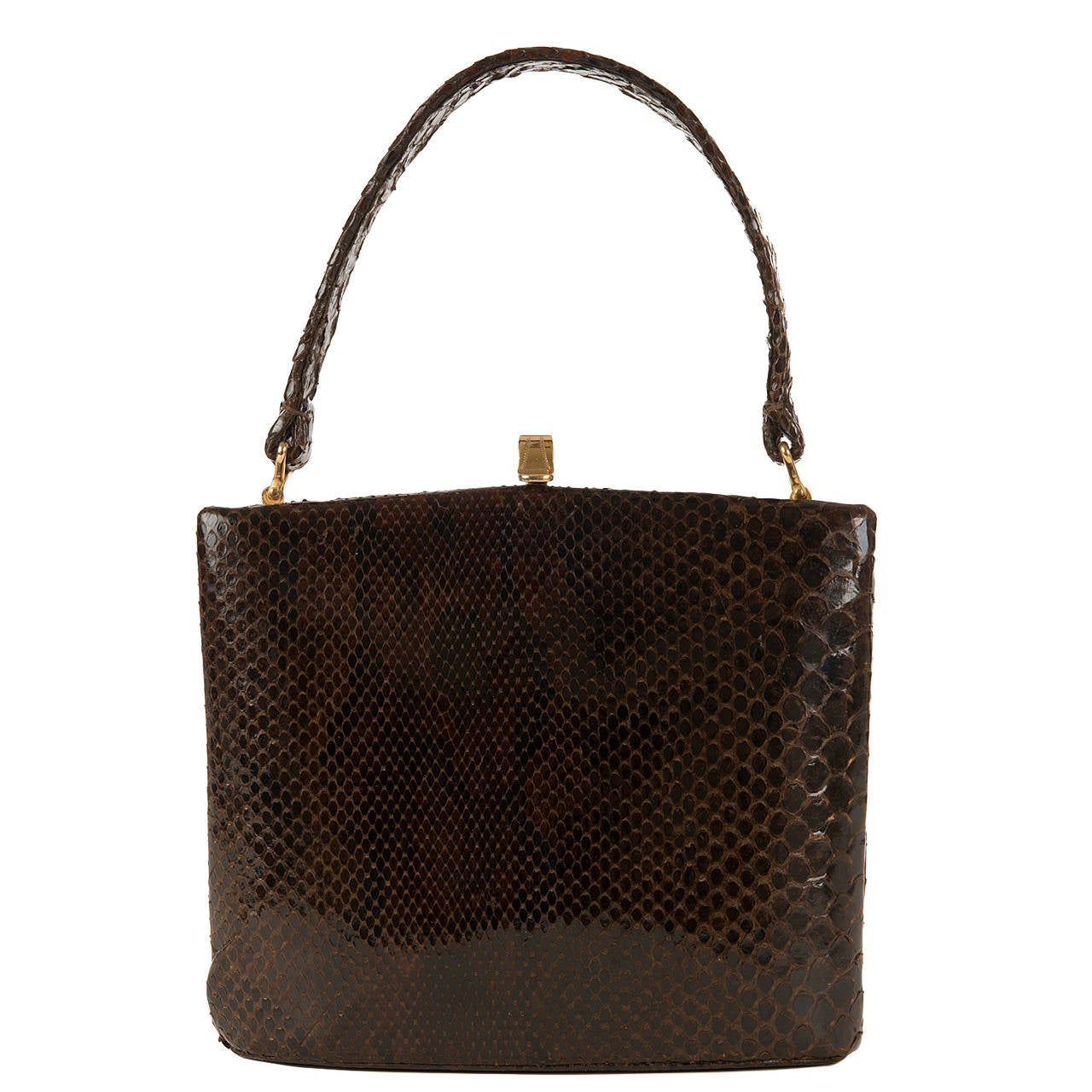 A Vintage Choc Brown Lizard Handbag For Sale