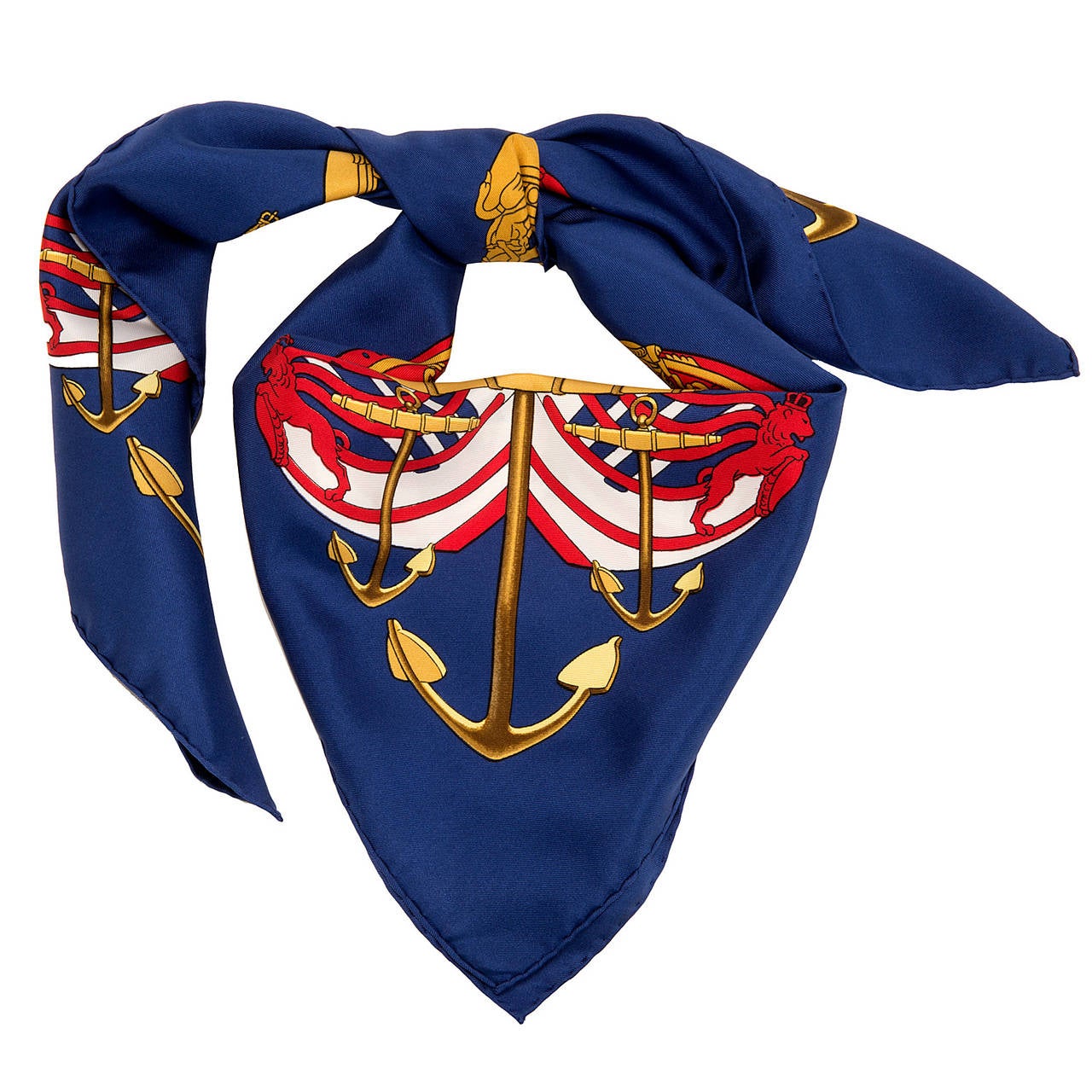 This very striking Silk Scarf with it's nautical theme was styled by the legendary designer, Philippe Ledoux. His designs are very collectable and sought-after, and this is beautiful example of his work.