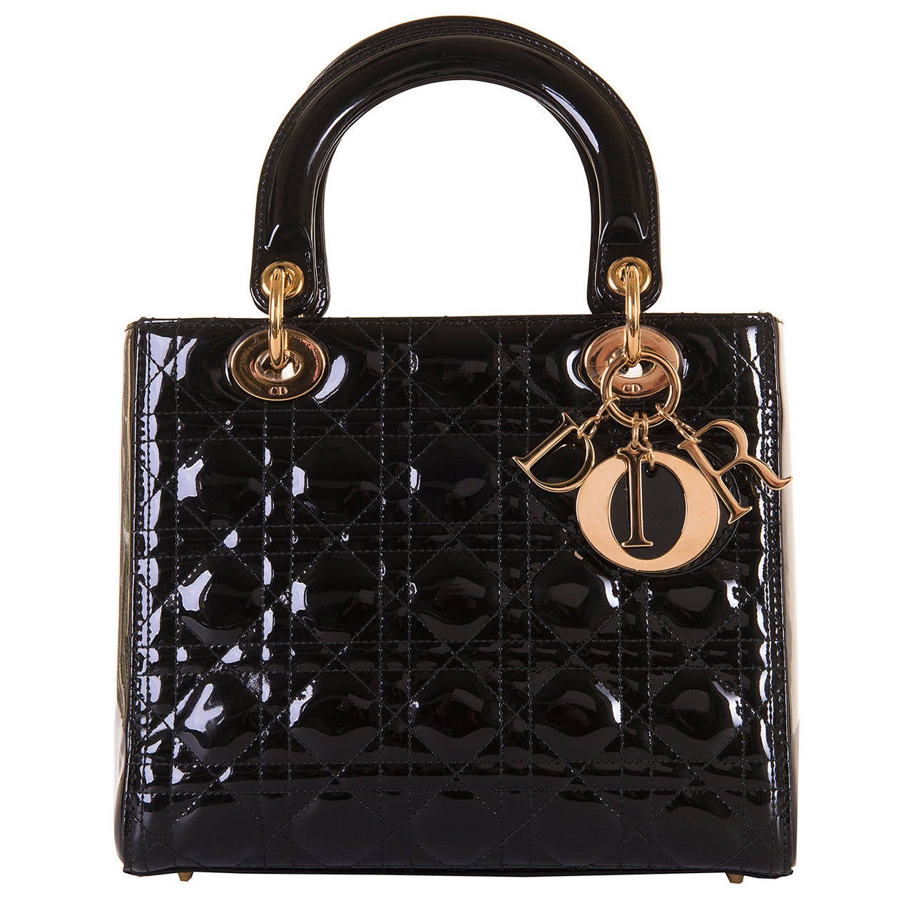 A WOW! 'Lady Dior' Bag, Black Patent Leather and Gold