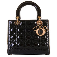 A WOW! 'Lady Dior' Bag, Black Patent Leather & Gold Hardware