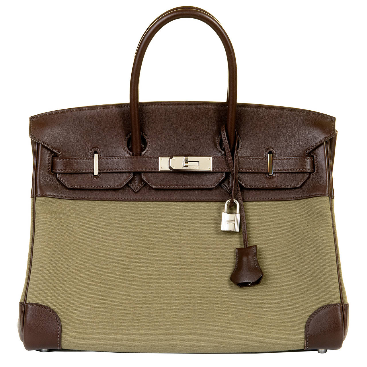 Brown A Pristine Hermes 35cm Swift Leather & Toile Birkin Bag with Palladium Hardware