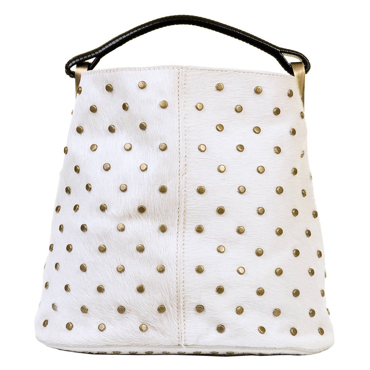 WOW ! Kenzo White-Fur Jumbo Tote, with Bronze Studwork - 'Ayoub' Collection
