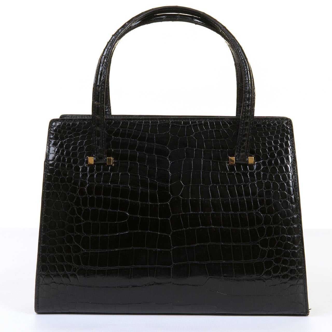 Uber Smart Hermes Vintage Black Crocodile Handbag with Goldtone Hardware