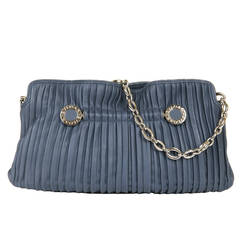 WOW! Bulgari Pleated Blue Lambskin Clutch/Shoulder Bag with Palladium Hardware