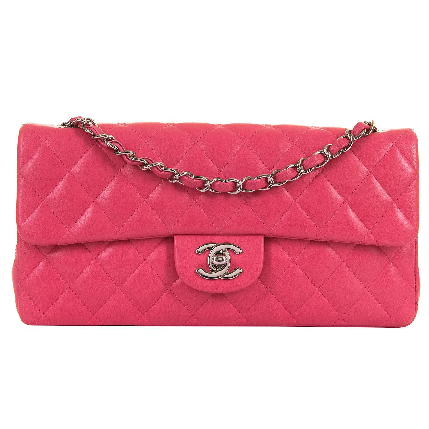 PRISTINE Chanel Rose Pink 25cm Lambskin Medium Flap  Sac 'Timeless' Shoulder Bag For Sale