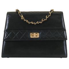 RARE FIND Chanel  23cm Black Quilted Lambskin 'Kelly Shaped' Bag / Gold Hardware
