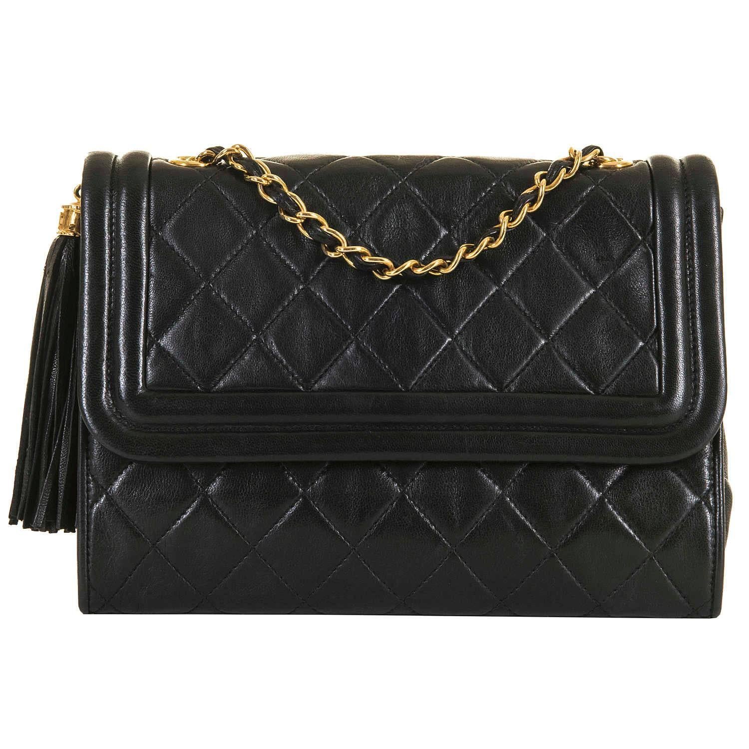 RARE Chanel 23cm Black Quilted Lambskin 'Pompom' Flap Bag with Gold Hardware