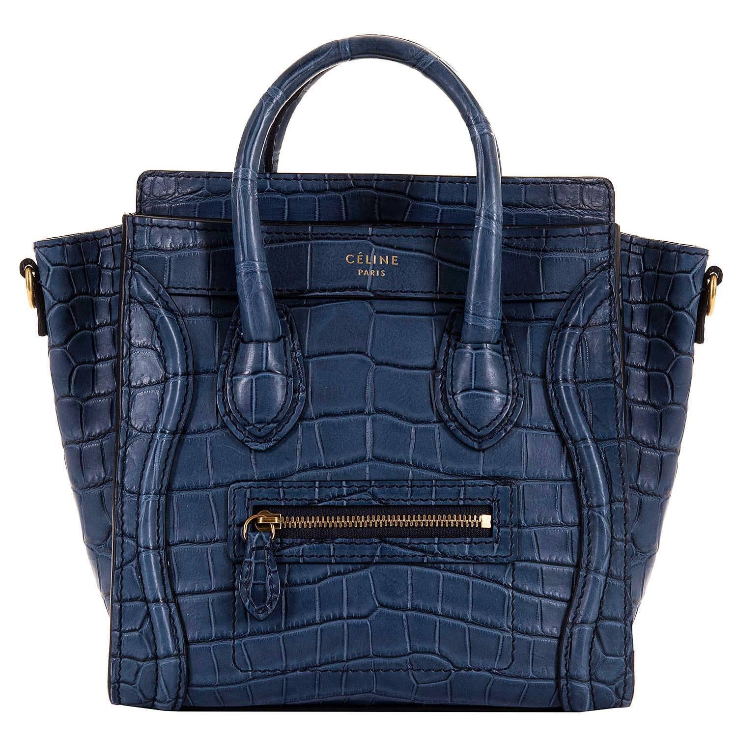 WOW! New Celine 'Prussian Blue' Crocodile 'Nanos' Hand/Shoulder Bag with GHW