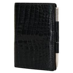 Vintage VERY RARE Hermes Black Crocodile Agenda/Notebook with it's Hermes Silver Pencil