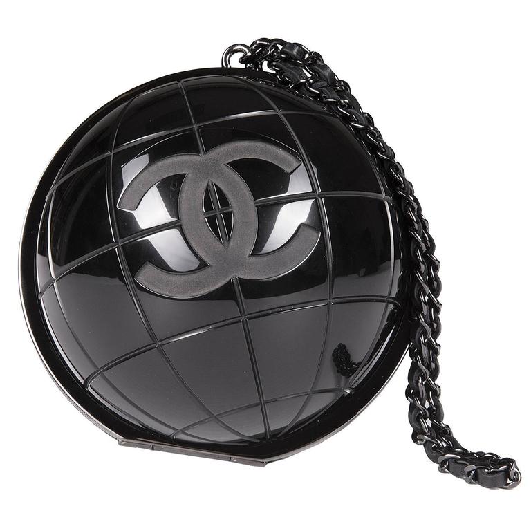 VERY RARE Chanel Limited Edition Runway 'CC' Logo Black 'Globe' Minaudière  at 1stDibs