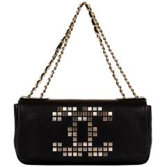 Unusual Chanel Jumbo Black Leather 'Mosaic' Shoulder Bag