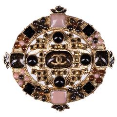 Rare Chanel Brooch with Pink, Yellow, Black & Amber Stones