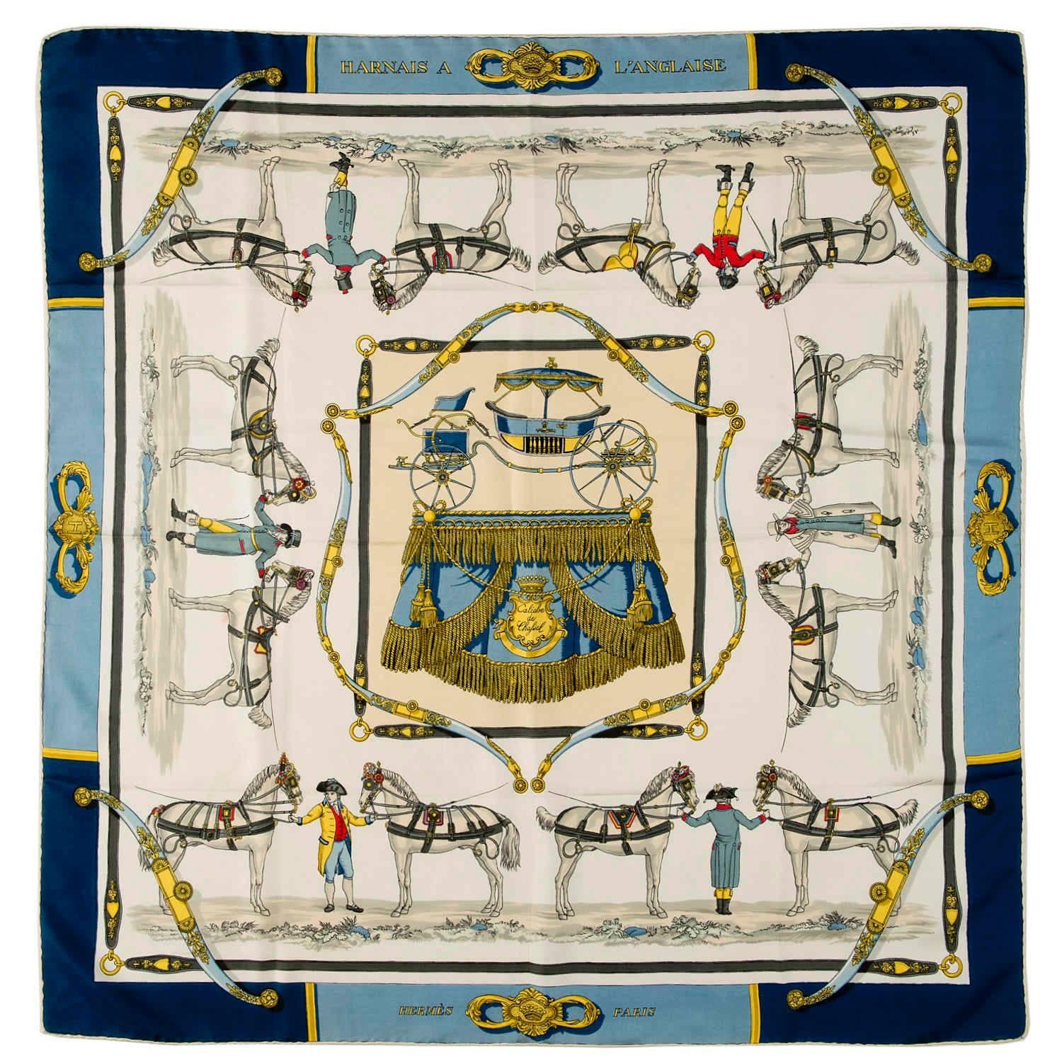 A Rare Vintage Hermes Silk Scarf 'Harnais a L'anglais' By  Hugo Grygkar in 1955