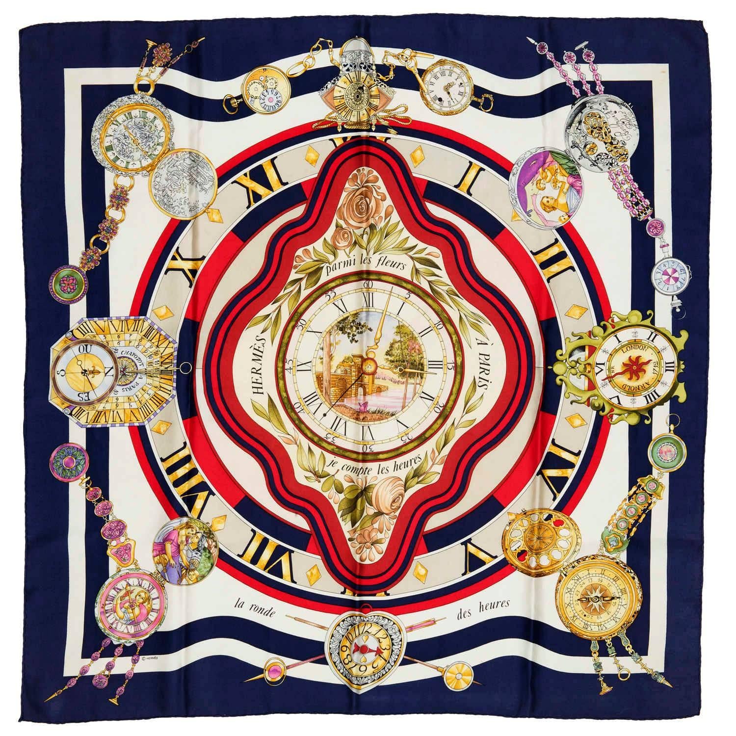  Rare Hermes Millenium Celebration Scarf 'Le Ronde des Heures' by Loic Dubigeon For Sale