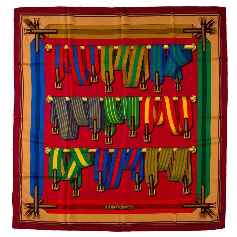 WOW Gorgeous Hermes Silk Scarf 'Ceintures' by Joachim Metz For Sale at  1stDibs