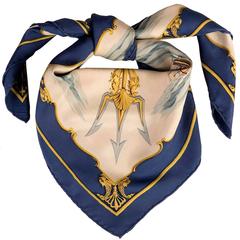 A Very Rare Vintage Hermes Silk Scarf "La Marine en Bois' by Hugo Grygkar