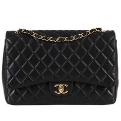 WOW Chanel Black Maxi Double Flap Quilted Bag with Gold hardware