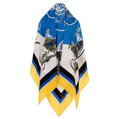 Rare foulard en soie Hermès 140 cm « Ex-Libris Coloriage » par Hugo Grygkar