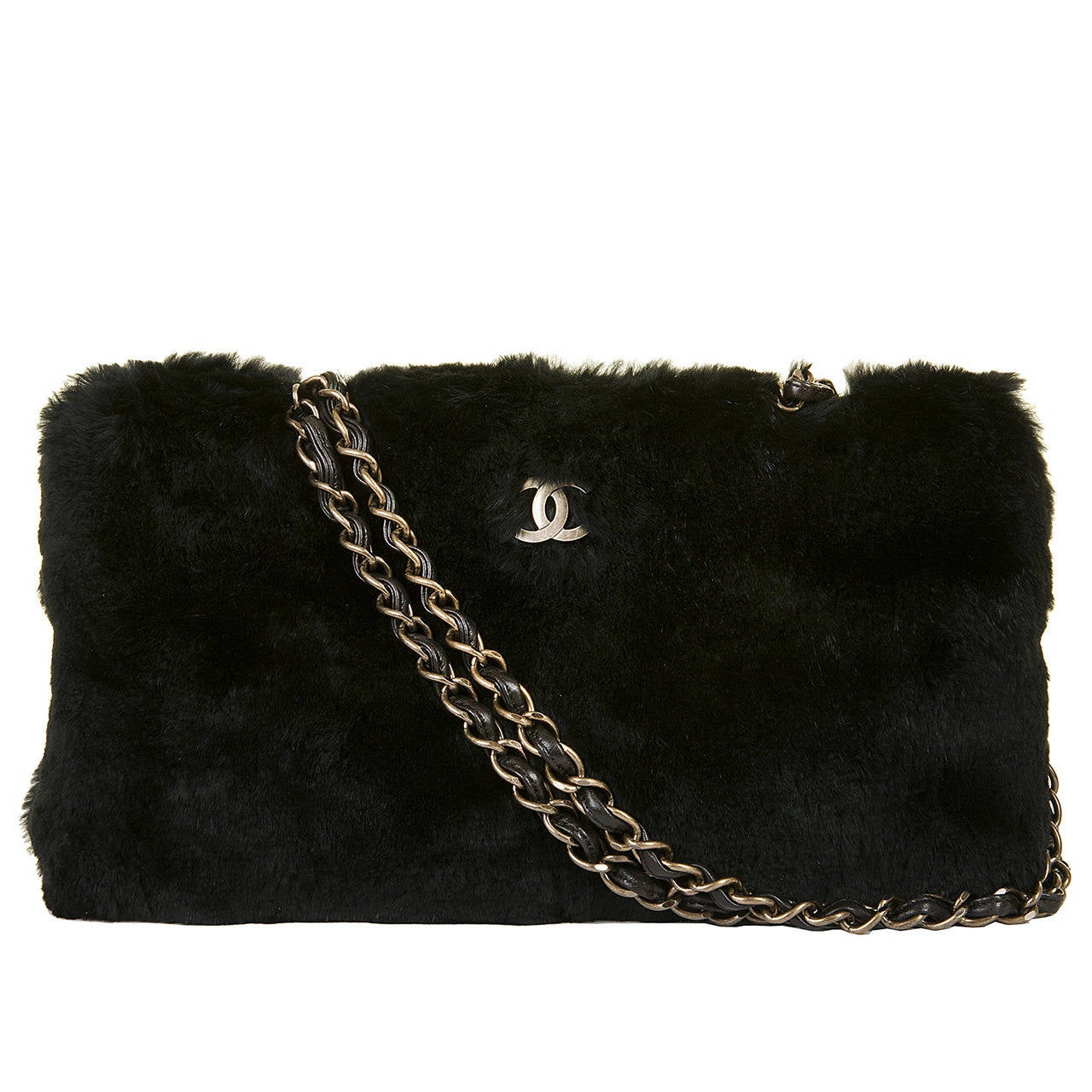 SO SO RARE! Chanel Jumbo Shoulder Bag, Black Fur with Patinated bronze Hardware