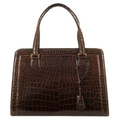 So So Rare Vintage Hermes 30cm Cognac 'Sac Pullman' Shiny Crocodile Handbag