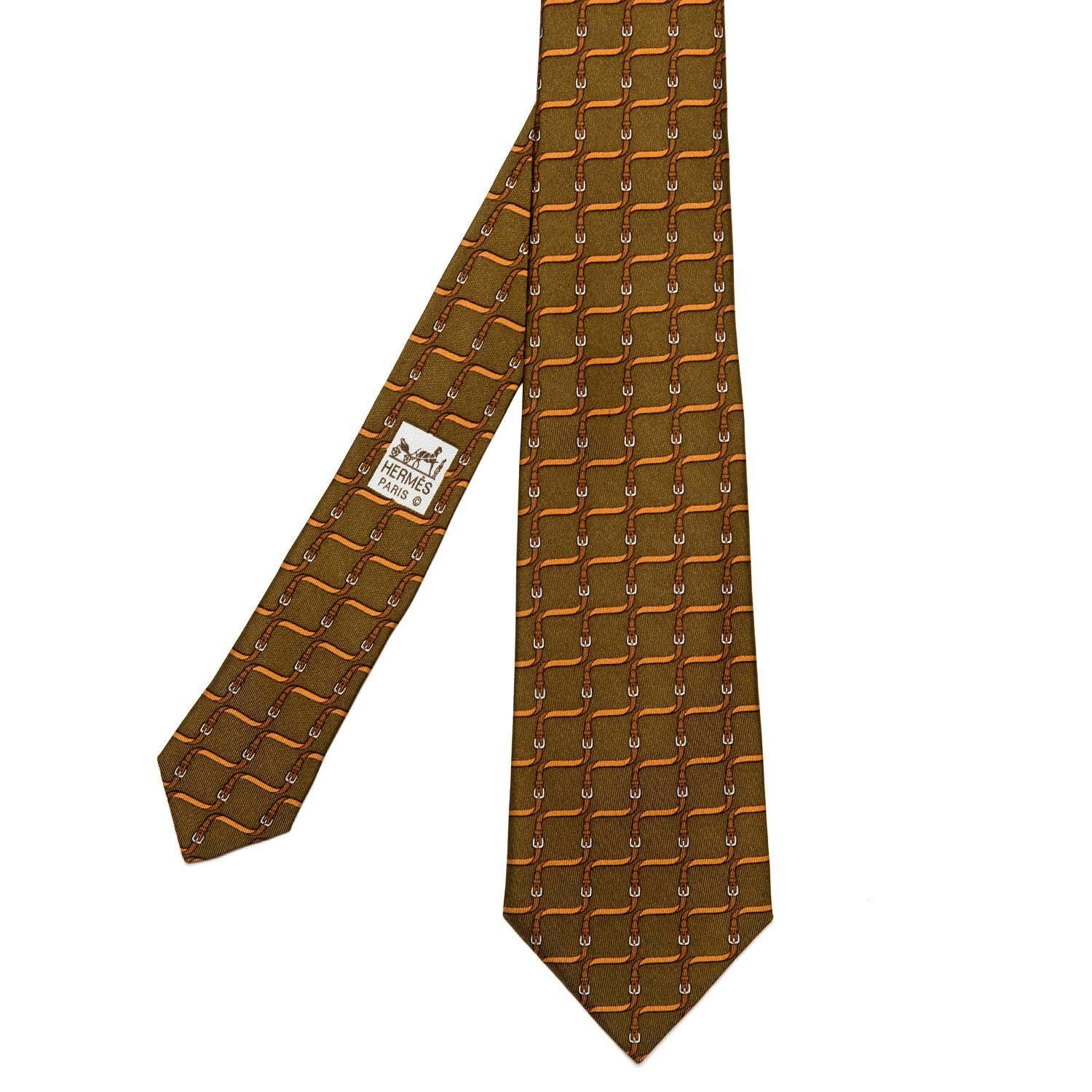 A Super Pristine Hermes Vintage silk Tie 'Straps & Buckles' For Sale