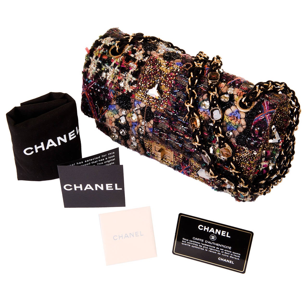 A Very Rare Chanel 'Sac 2.55' Multicoloured Tweed  & Bejewelled Flap Bag 3