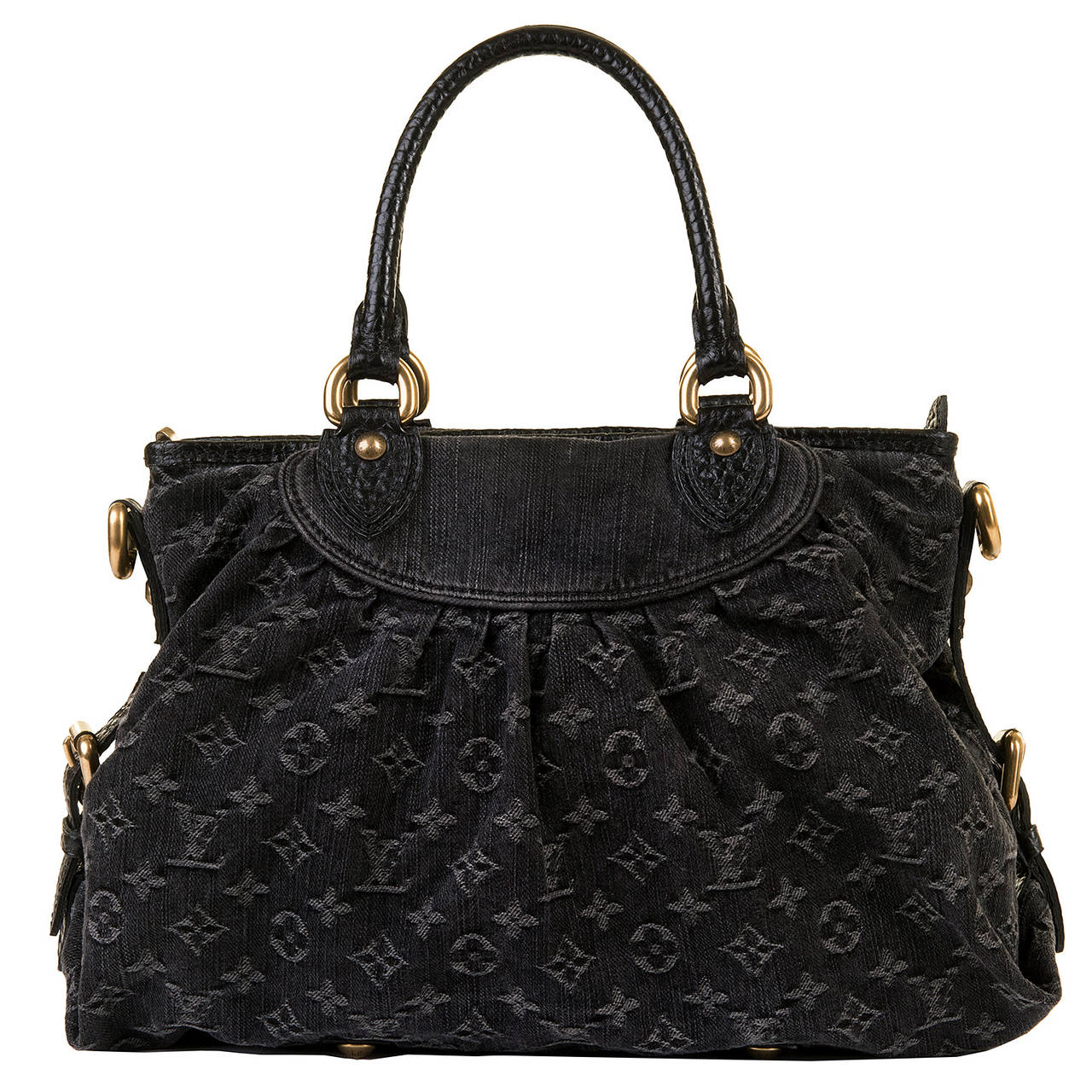 This much sought-after Louis Vuitton Bag has a detachable shoulder strap and can be worn as a shoulder or handbag. In 'As New' condition, the bag comes with it's original dust sack. Finished in black monogrammed denim with gold tone hardware this