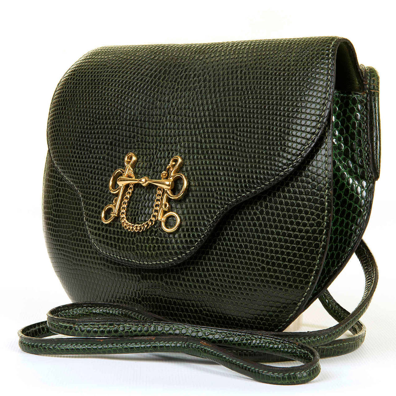 A Rare & Important Hermes Green Lizard & 'Bronze Dore' Cross Body Bag 2