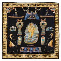 Rare Hermes Silk Scarf 'Tutankhamun' by Dimitri Rybaltchenko