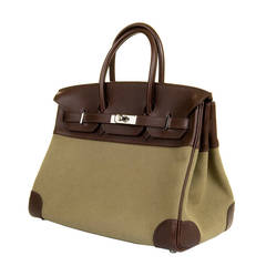 A Pristine Hermes 35cm Swift Leather & Toile Birkin Bag with Palladium Hardware