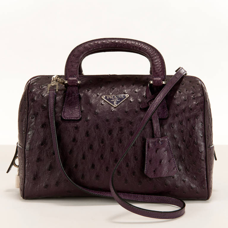 WOW ! Prada bag in stunning Aubergine 'Ostrich' with Silver Palladium Fittings In Excellent Condition In By Appointment Only, GB