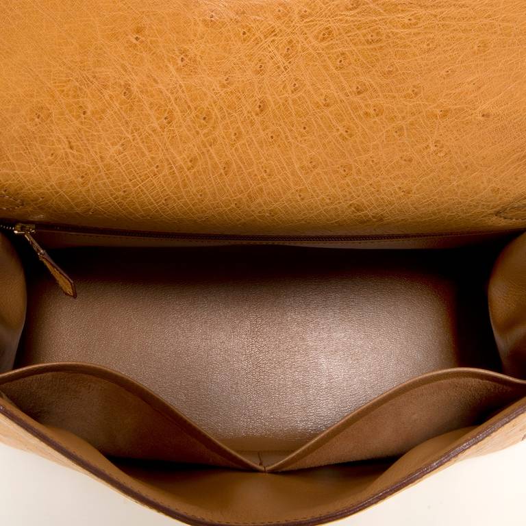 Hermes 35cm 'Kelly' Handbag in Saffron Ostrich-Skin with Goldtone Fittings 6
