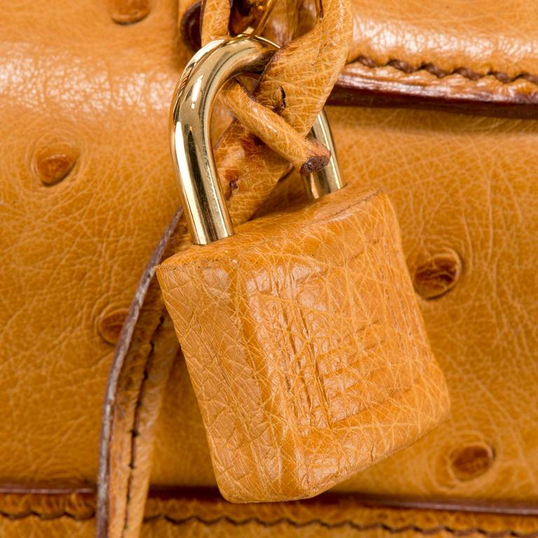 Hermes 35cm 'Kelly' Handbag in Saffron Ostrich-Skin with Goldtone Fittings 5