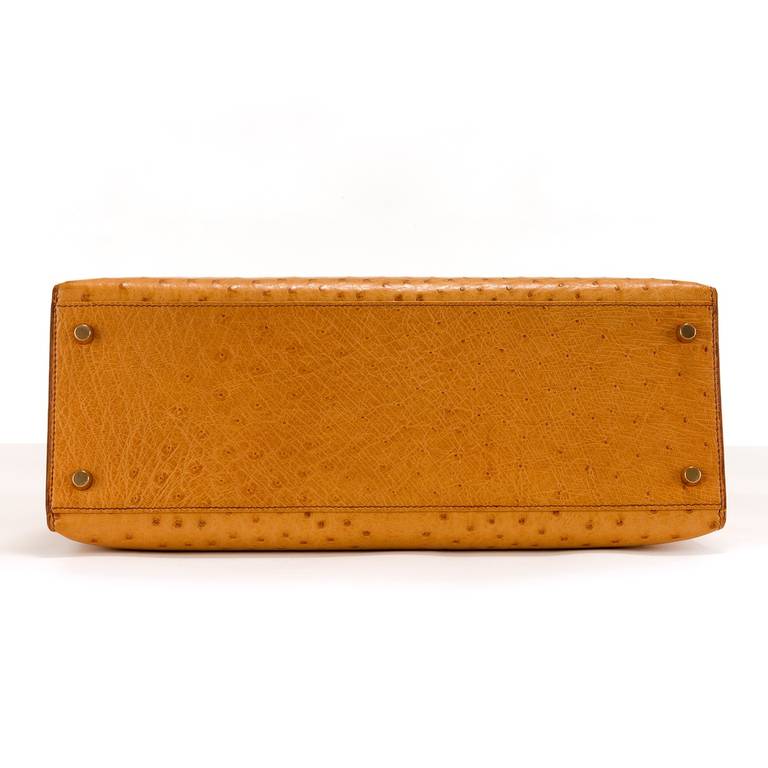 Hermes 35cm 'Kelly' Handbag in Saffron Ostrich-Skin with Goldtone Fittings 2